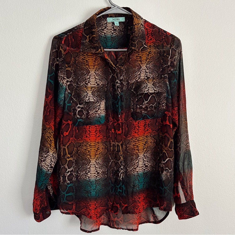 Karlie Womens Snakeskin Blouse Small